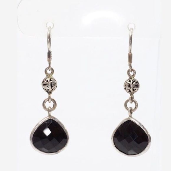 Lois Hill Sterling Silver Black Onyx Faceted Drop Dangle Earrings - Picture 2 of 13